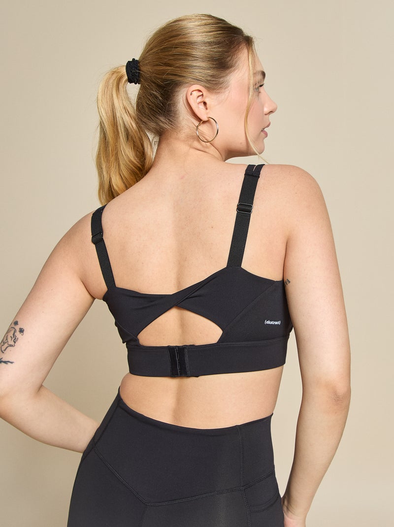 Brassière de sport effet twisté au dos maintien fort - (ekstract) Noir - Kiabi