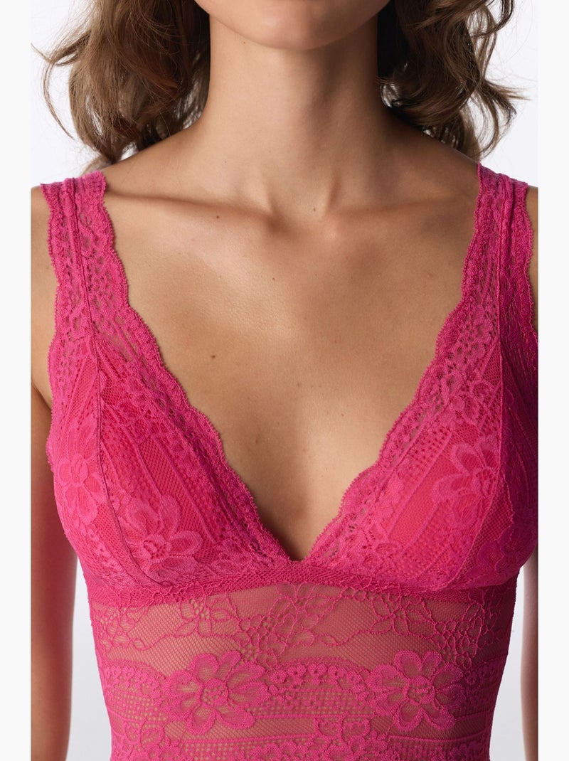 Brassière en dentelle avec coques amovibles penti Rose fluo/Solinotes - Kiabi