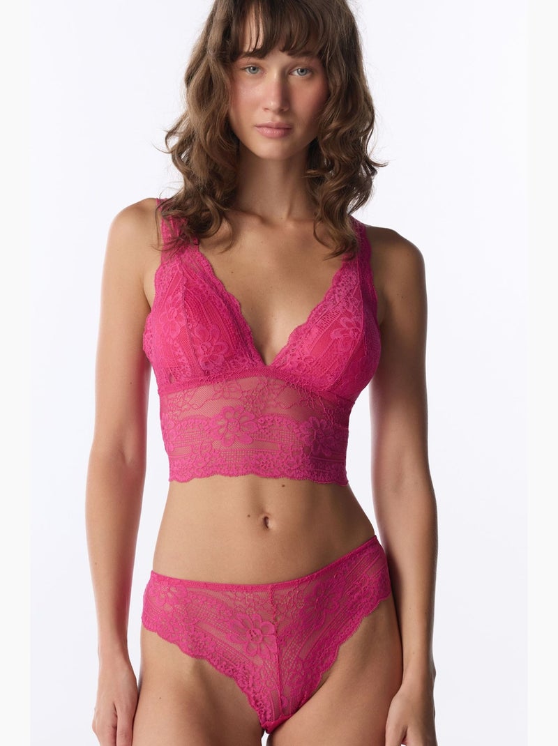 Brassière en dentelle avec coques amovibles penti Rose fluo/Solinotes - Kiabi
