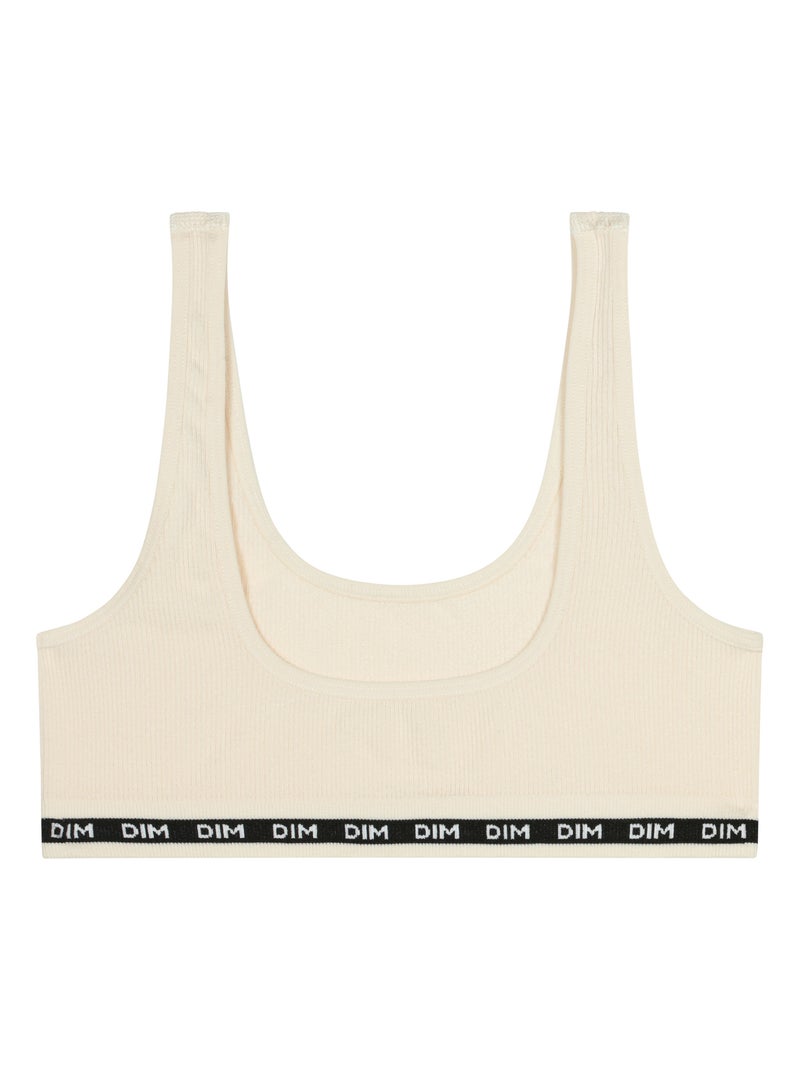 Brassière fille en tissu côtelé Icons Seamless Blanc cassé - Kiabi