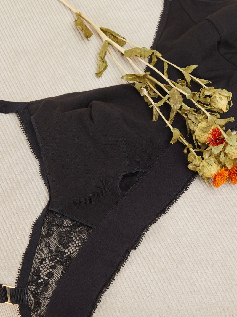 Brassière post-opératoire pailletée - Octobre Rose noir - Kiabi