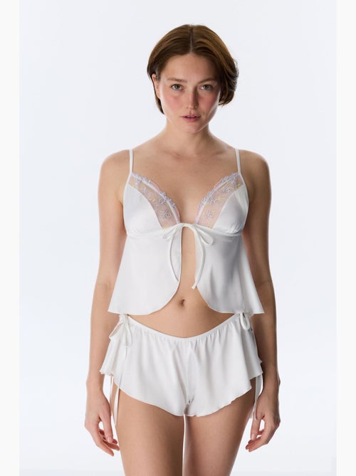Brassière satin broderie cassée penti - Kiabi