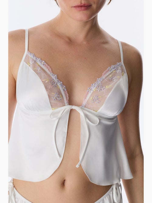 Brassière satin broderie cassée penti - Kiabi