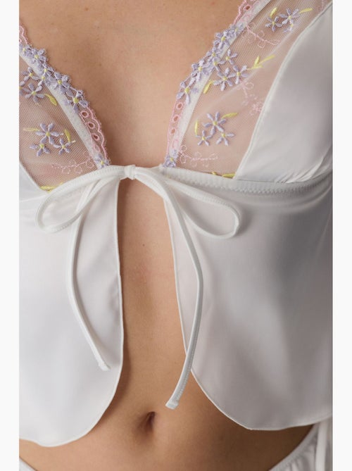 Brassière satin broderie cassée penti - Kiabi