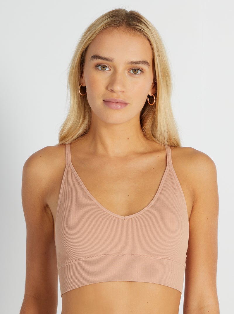 Brassière triangle côtelée Rose beige - Kiabi