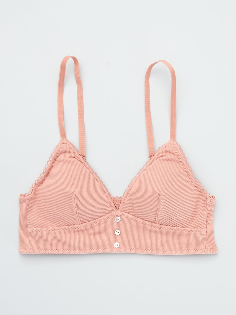 Brassière unie en maille côtelée rose - Kiabi