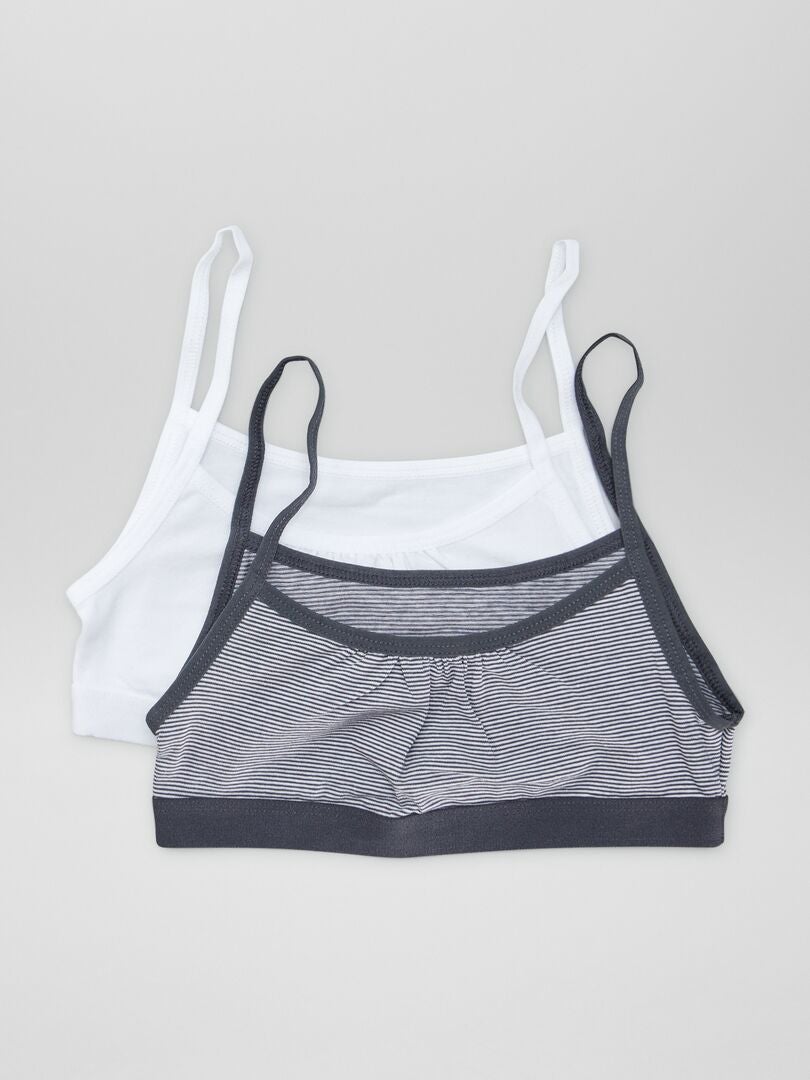 Brassières à fines bretelles en jersey - Lot de 2 Blanc/anthracite - Kiabi