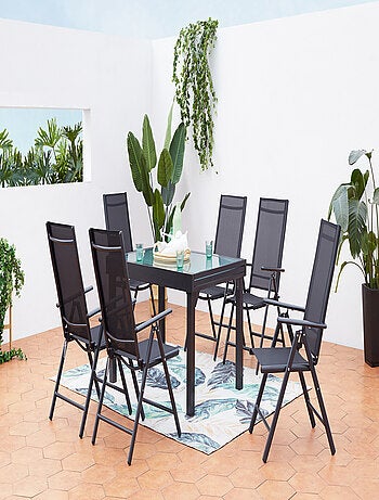 BRESCIA - Salon de jardin 6 places extensible en aluminium gris