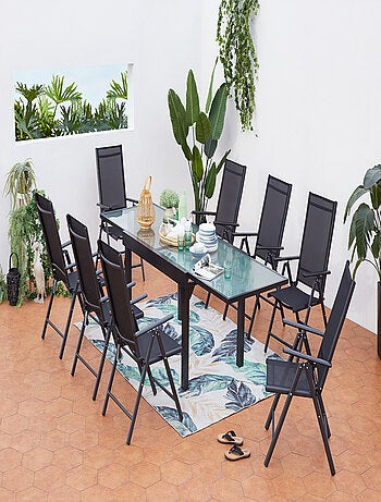 BRESCIA - Salon de jardin 8 places extensible en aluminium gris