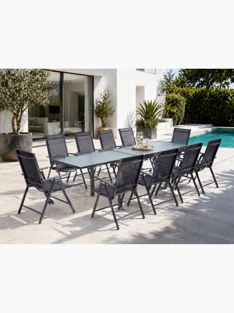 BRESCIA Table de jardin extensible 10 fauteuils en alu et toile PVC Gris - Kiabi