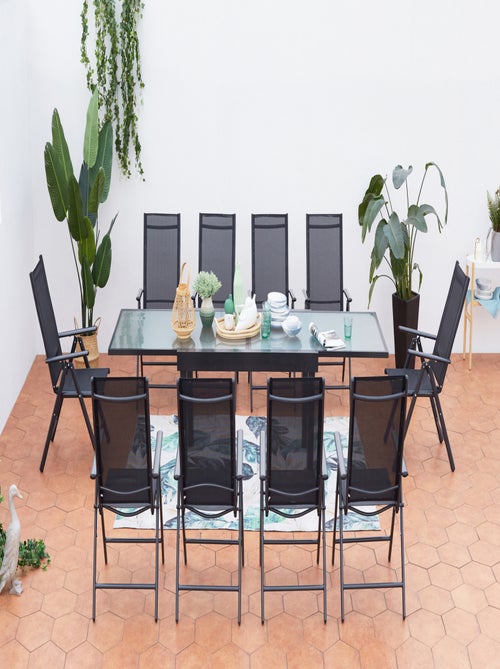 BRESCIA Table de jardin extensible 10 fauteuils en alu et toile PVC - Kiabi