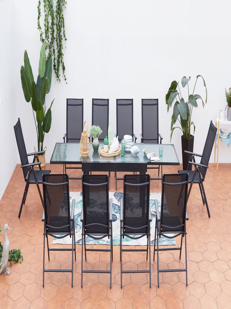 BRESCIA Table de jardin extensible 10 fauteuils en alu et toile PVC Gris - Kiabi