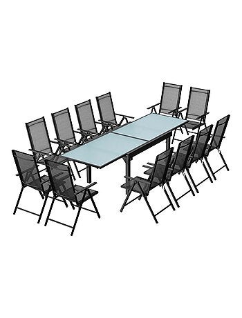 BRESCIA Table de jardin extensible 12 fauteuils en alu et toile PVC