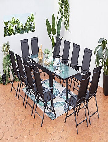 BRESCIA Table de jardin extensible 12 fauteuils en alu et toile PVC