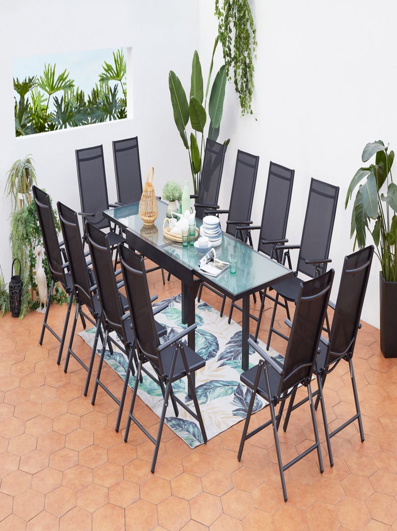 BRESCIA Table de jardin extensible 12 fauteuils en alu et toile PVC Gris - Kiabi