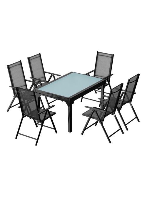 BRESCIA Table de jardin extensible et 6 fauteuils en alu et toile PVC - Kiabi