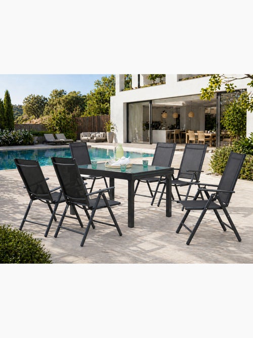 BRESCIA Table de jardin extensible et 6 fauteuils en alu et toile PVC - Kiabi