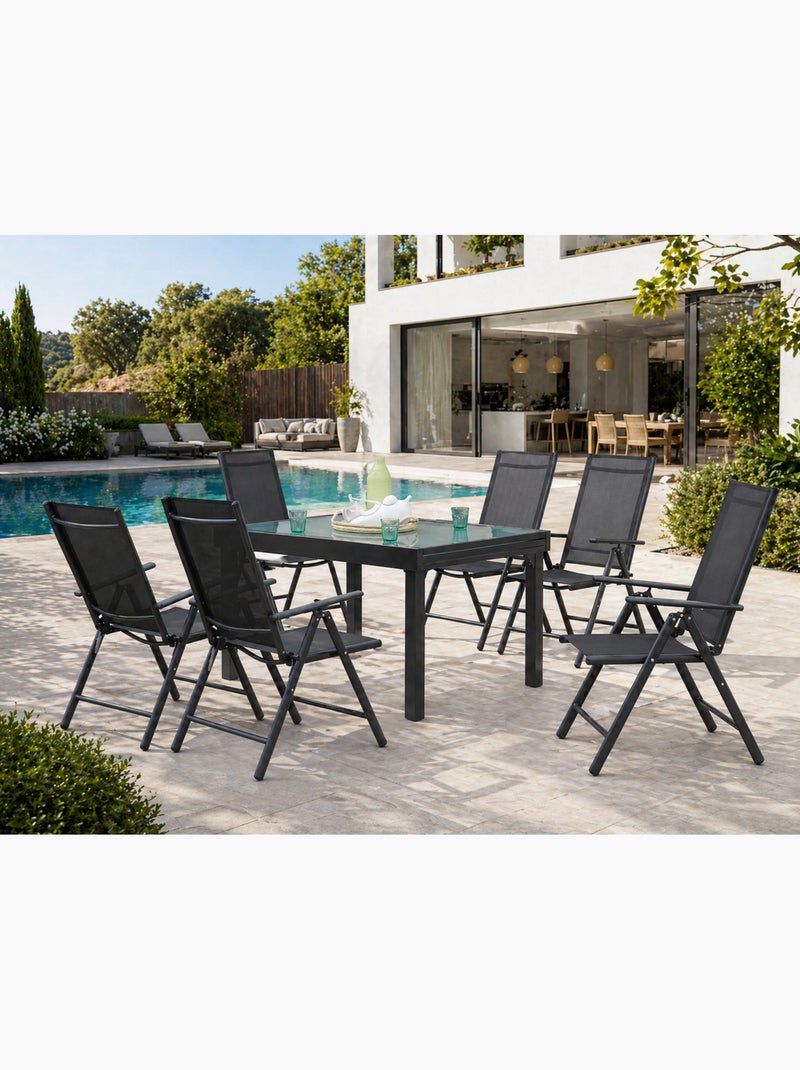 BRESCIA Table de jardin extensible et 6 fauteuils en alu et toile PVC Gris - Kiabi