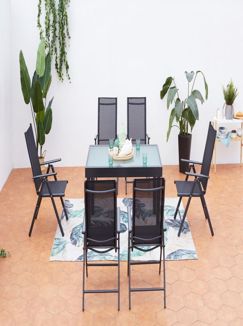 BRESCIA Table de jardin extensible et 6 fauteuils en alu et toile PVC - Kiabi