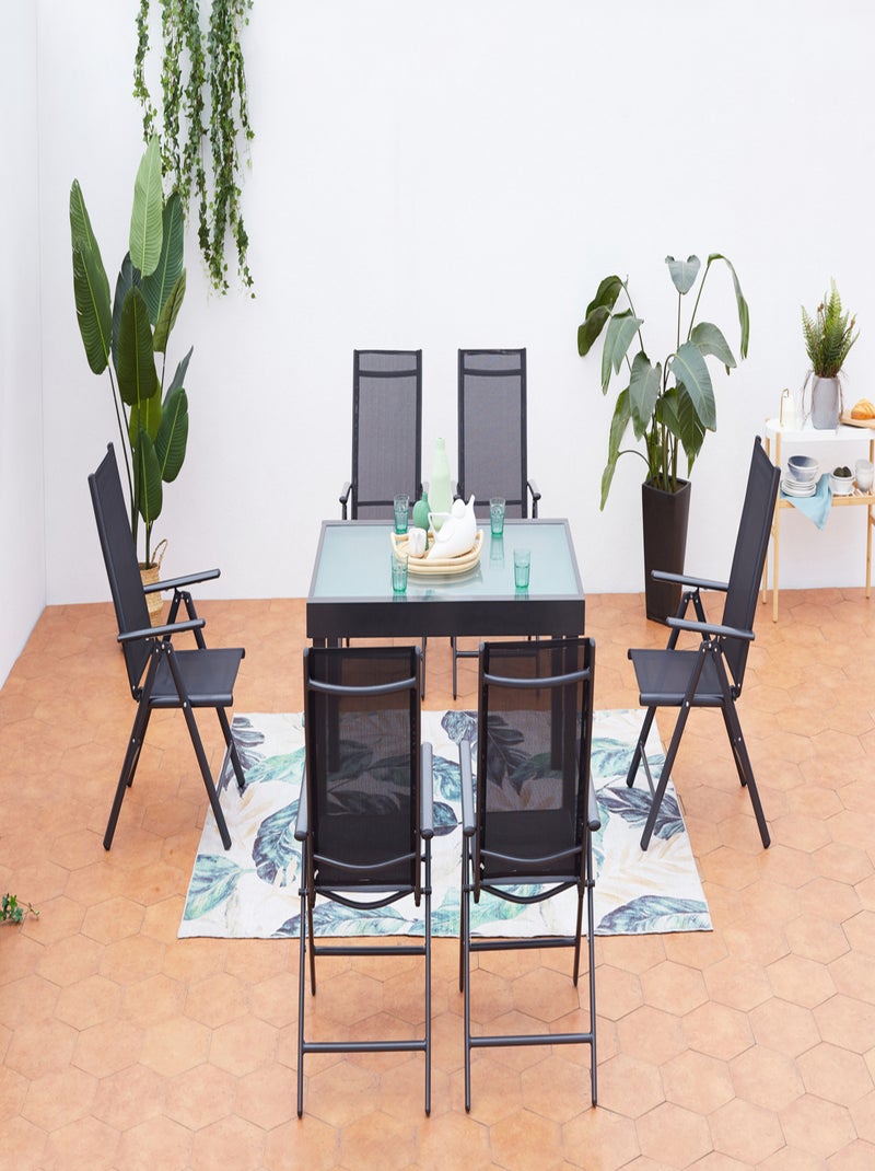 BRESCIA Table de jardin extensible et 6 fauteuils en alu et toile PVC Gris - Kiabi