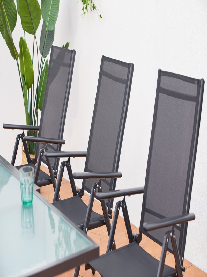 BRESCIA Table de jardin extensible et 6 fauteuils en alu et toile PVC Gris - Kiabi