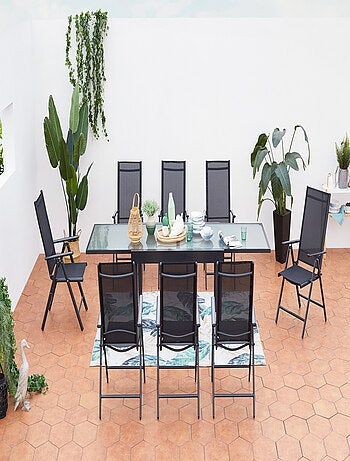 BRESCIA Table de jardin extensible et 8 fauteuils en alu et toile PVC