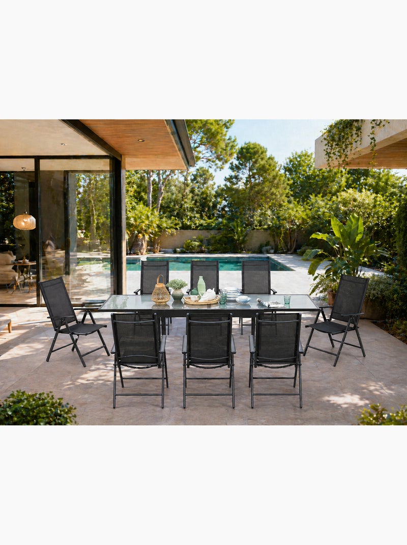 BRESCIA Table de jardin extensible et 8 fauteuils en alu et toile PVC Gris - Kiabi