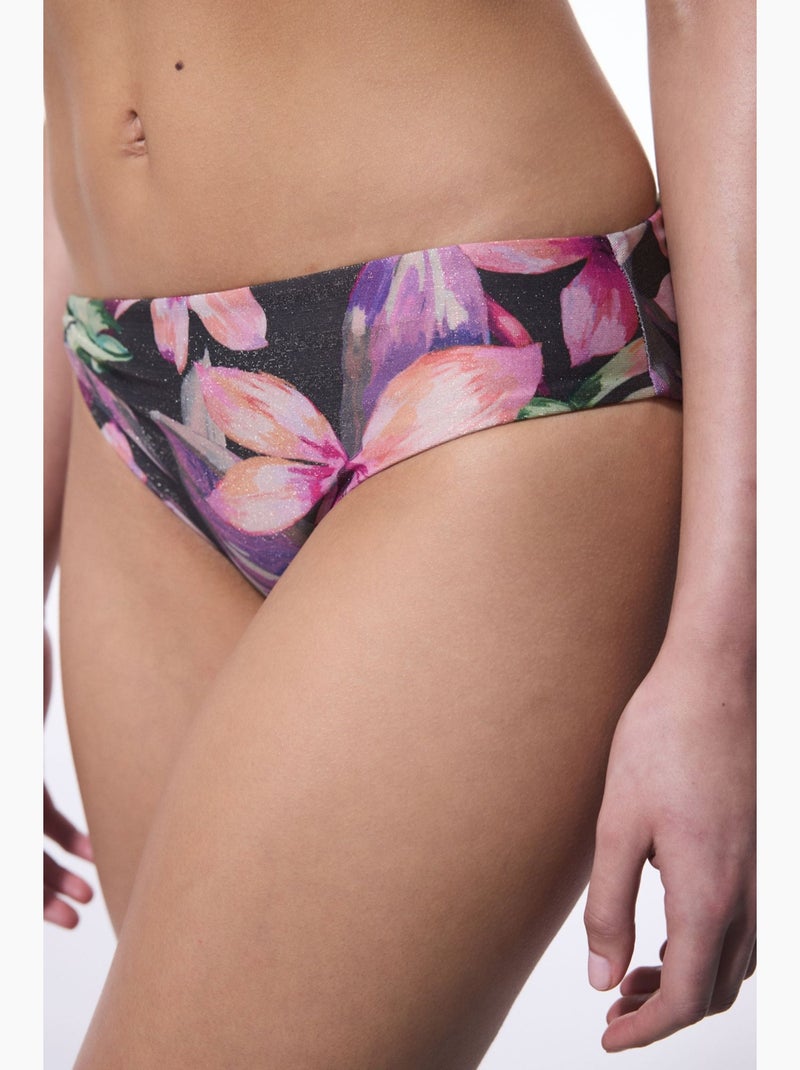 Briella bas de bikini à fleurs sur le côté avec boucle penti Noir - Kiabi
