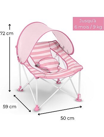 Bright stars transat bébé pliable rose pop 'n chill, pare soleil spf +50 et sac de transport inclus