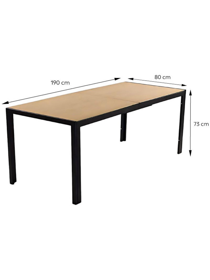BRISBANE Table de jardin 190cm 8 personnes avec plateau en verre trempé effet bois Marron - Kiabi