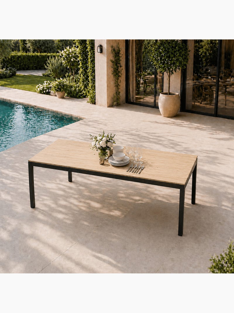 BRISBANE Table de jardin 190cm 8 personnes avec plateau en verre trempé effet bois Marron - Kiabi
