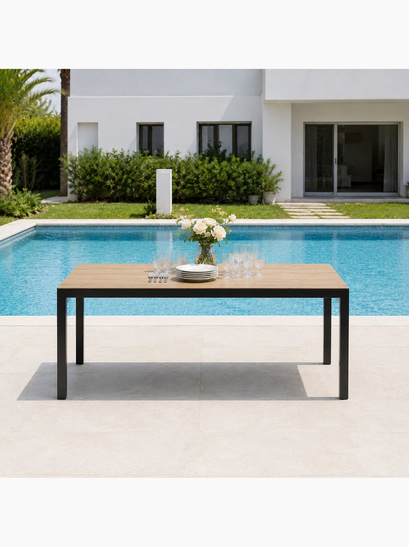BRISBANE Table de jardin 240cm 10 personnes avec plateau en verre trempé effet bois Marron - Kiabi