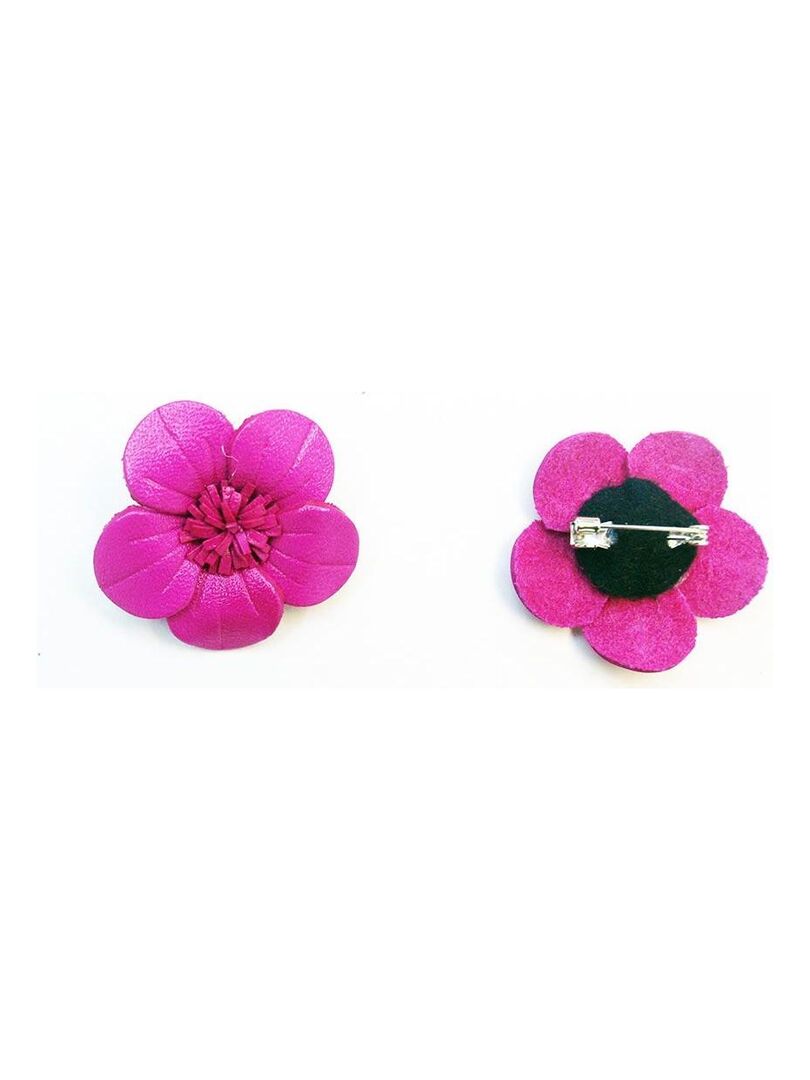 Broche cuir forme fleur de couleur rose Rose - Kiabi