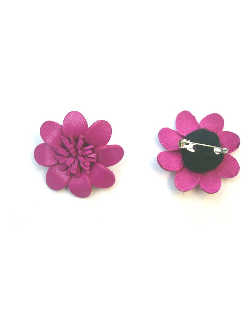 Broche cuir forme marguerite rose Rose - Kiabi