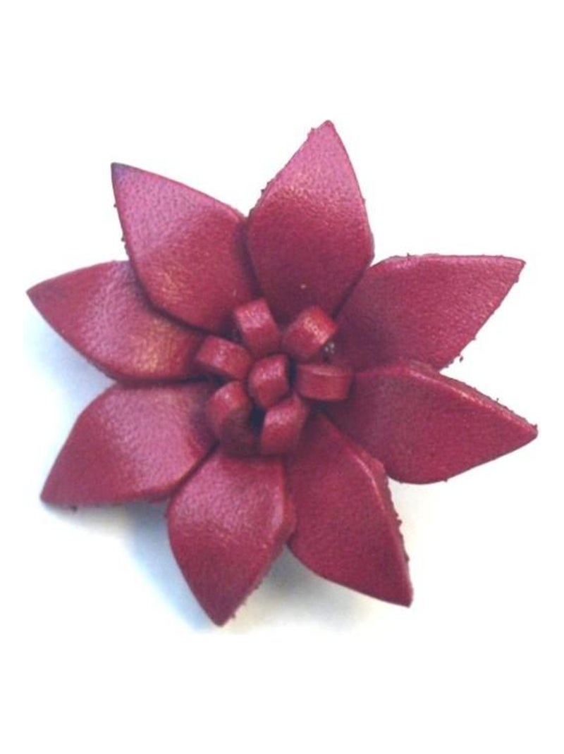 Broche fleur en cuir rouge Rouge - Kiabi