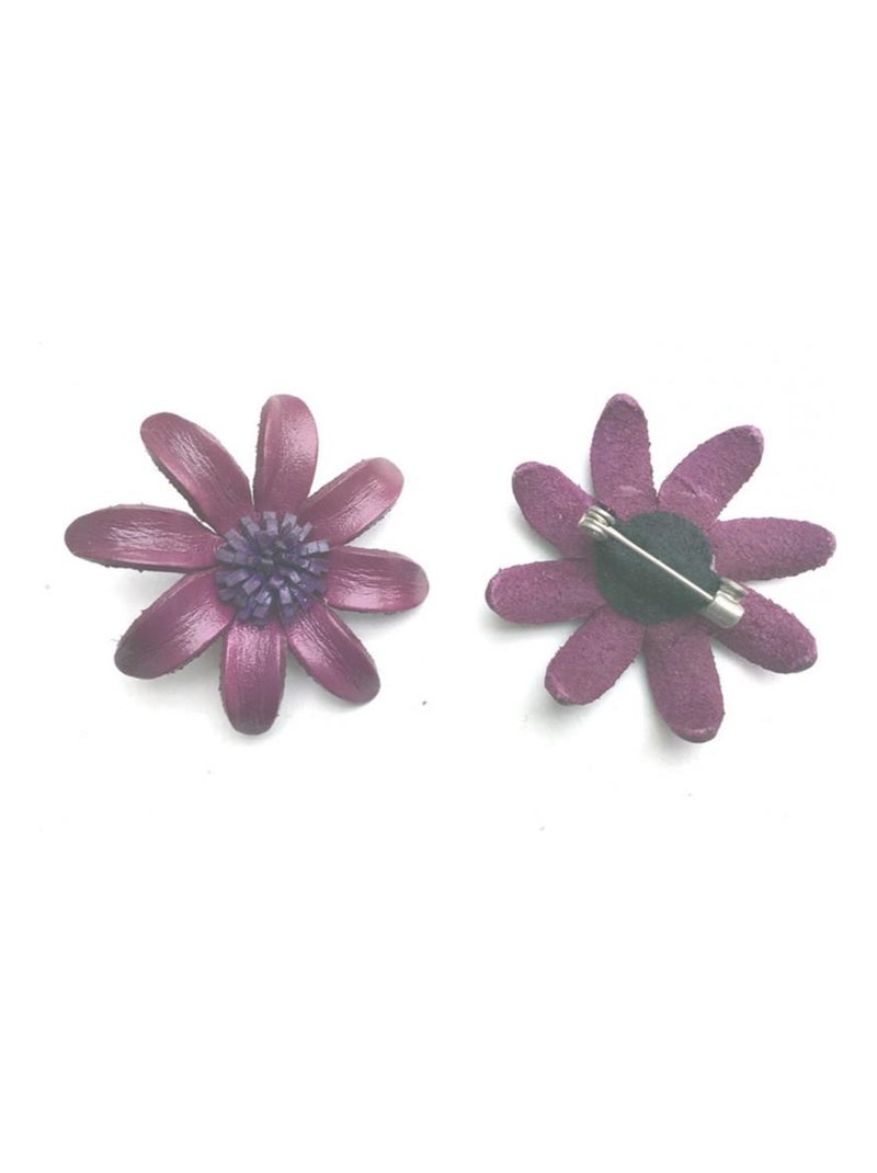 Broche fleur marguerite en cuir coloré Violet - Kiabi