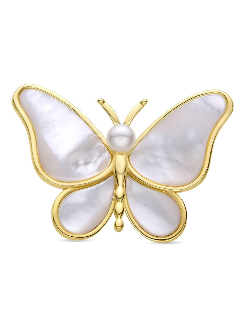 Broche Luxenter en nacre blanche finie en or jaune 18K - Butterfly Argent - Kiabi