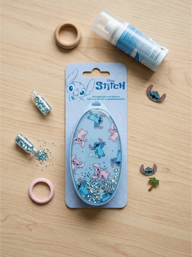 Brosse démêlante ovale en silicone avec paillettes Stitch Disney Bleu - Kiabi