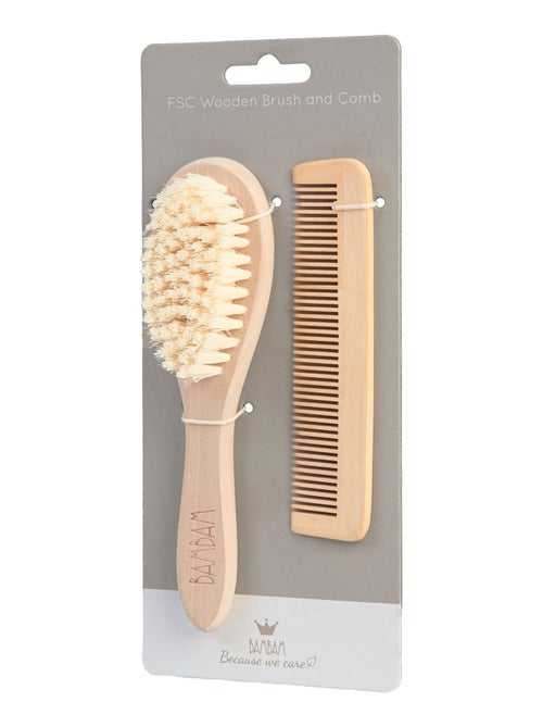 Brosse et peigne en bois - Kiabi