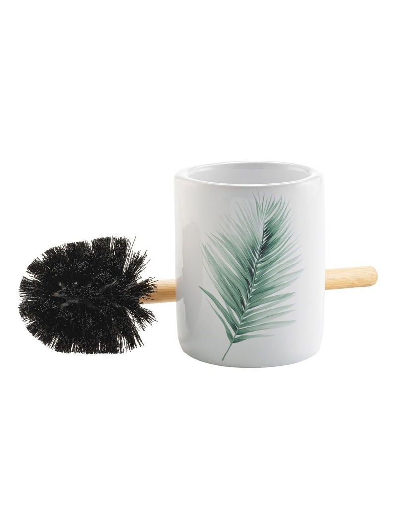 Brosse WC en céramique et bambou motif palmier VARADERO Blanc - Kiabi