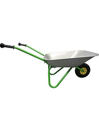 Brouette en métal, argent et vert