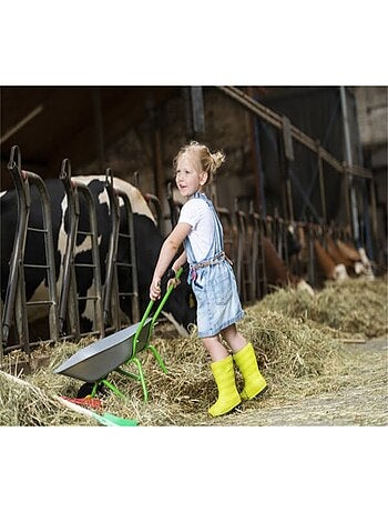 Brouette en métal, argent et vert