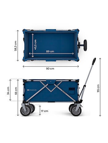Brouette pliable 130 L avec tige télescopique et roues 360°