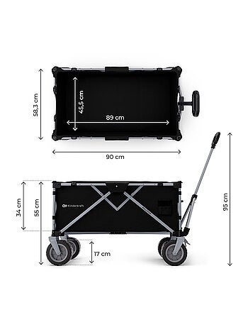 Brouette pliable 130 L avec tige télescopique et roues 360°