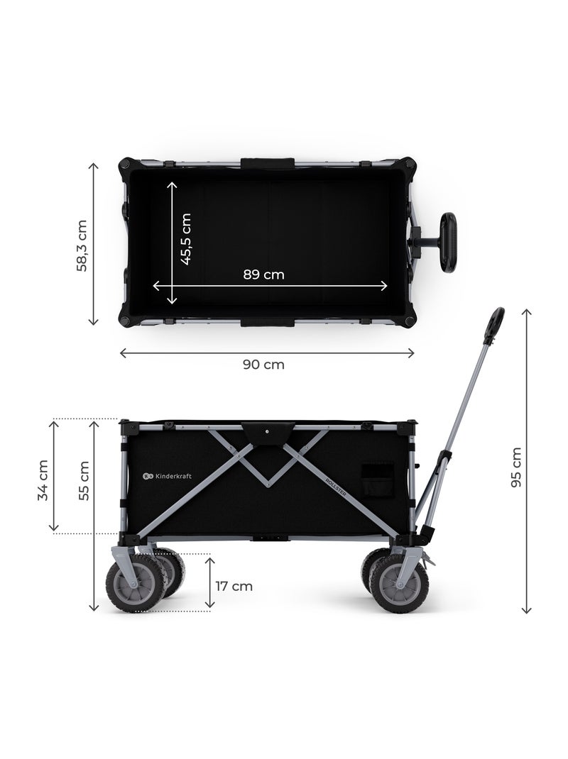 Brouette pliable 130 L avec tige télescopique et roues 360° Noir - Kiabi