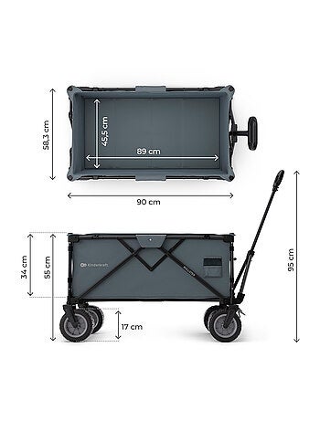 Brouette pliable 130 L avec tige télescopique et roues 360°