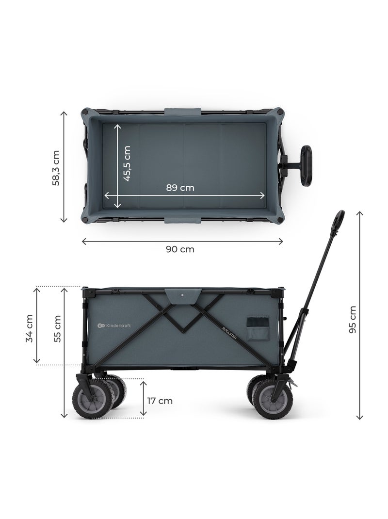 Brouette pliable 130 L avec tige télescopique et roues 360° Noir Gris anthracite - Kiabi