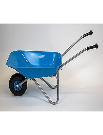 Brouette pour enfant en métal bleu-argenté