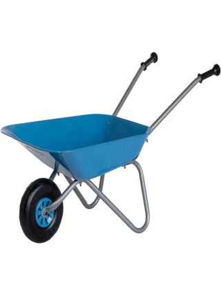 Brouette pour enfant en métal bleu-argenté