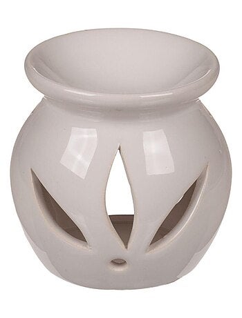 Brûle-parfum en céramique blanche avec un galet de cire parfumée